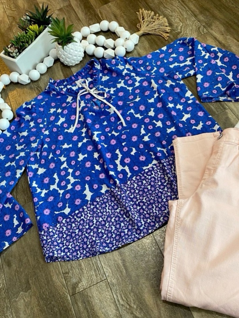 Elle Cobalt/Pink Multi Pattern Blouss